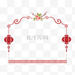 红色花枝灯笼图片_中国风红色门形造型边框矢量免抠