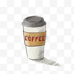 手绘咖啡图片_素描风格外带咖啡杯