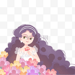 卡通花仙子图片_在花丛中的漂亮紫色头发女孩