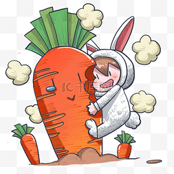 小娃娃图片_卡通手绘创意抱着萝卜的兔子小娃