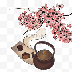 手绘樱花图片_重阳节茶壶插画