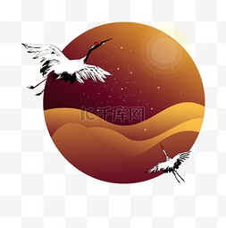仙鹤飞翔在沙漠之上