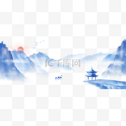 中国风手绘水墨风景山水画