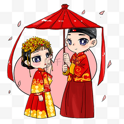 手绘插画爱心图片_古代古装结婚礼服喜服新郎新娘手