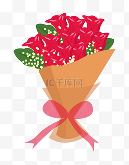 红色玫瑰插画图片_爱心红色玫瑰花束插画