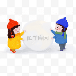 羽绒服图片_男孩女孩下雪天堆雪球