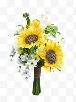 治愈系图片图片_清新治愈手绘黄色向日葵花束