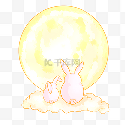 手绘兔子赏月插画