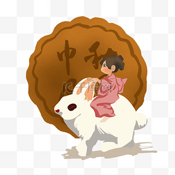 人物小清新背景图片_中秋节月饼背景骑兔子的少女