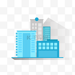 蓝色卡通手绘城市图片_矢量手绘扁平化建筑