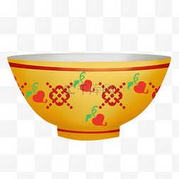 红色花纹碗图片_黄色陶瓷碗手绘插画