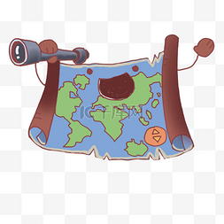 地图世界图片_旅游主题地图望远镜卡通插画