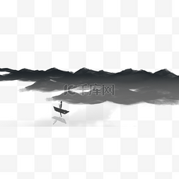 中国古风手绘山水小船