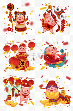 2019猪事顺利图片_卡通猪年大吉2019新年红色喜庆猪