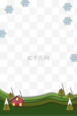 绿色手绘圣诞树图片_圣诞节雪花边框插画