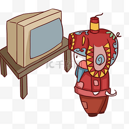 春节看电视的小孩插画