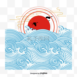 日文图案图片_日本海鹤太阳传统图案
