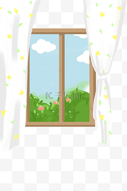 从窗外看图片_暖色手绘插画窗外