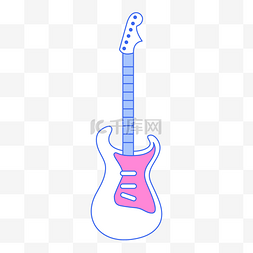 简约粉色蓝色图片_矢量扁平简约清新乐器吉他描边小