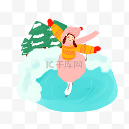下雪天女孩图片_冬天雪天溜冰女孩绘本PNG