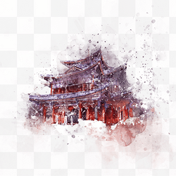 山西博物院文物图片_水彩皇家建筑手绘插画