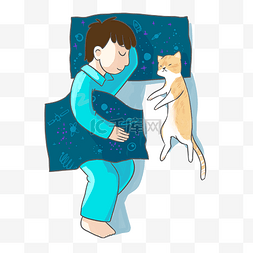 猫咪png下载图片_世界睡眠日睡觉的猫咪和小男孩手