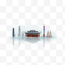 广州插画图片_手绘广州地标建筑