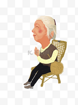 可爱的老人图片_朴素坐在椅子上鼓掌的老人可商用