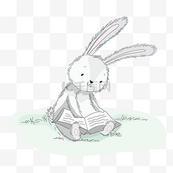 小插画儿童插画图片_卡通手绘看书的小兔子