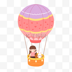 粉色炫彩炫彩图片_女孩和兔子坐热气球