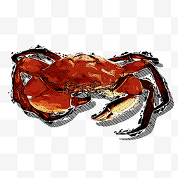 泼墨效果漫画风格红色螃蟹