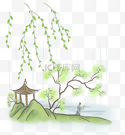 春天湖边风景图片_中国风春天赏春的古人
