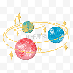 银河卡通图片_卡通环绕星球宇宙星星手账素材