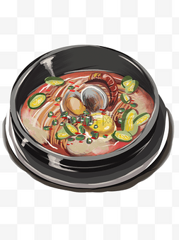手绘卡通一碗美味营养的海鲜花甲