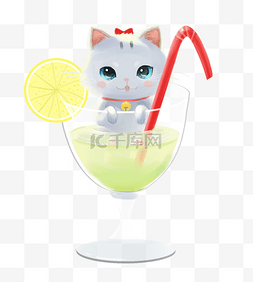 冰爽果汁海报图片_清凉一夏可爱创意猫咪