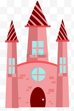 粉色楼房图片_粉色的城堡建筑插画