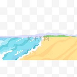 手绘蓝色沙滩图片_夏季盛夏清凉海边沙滩大海