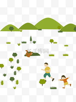 人物套图图片_植物游玩儿童保护环境类人物插画