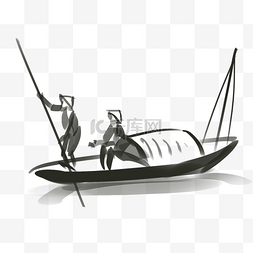 渔船图片_古风水墨渔船插画