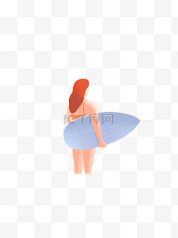 卡通冲浪的人图片_拿着冲浪板的女生夏季人物设计