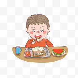 水果图片_卡通手绘人物吃饭少年