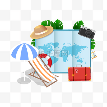 矢量卡通海边躺椅旅行