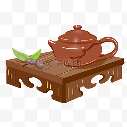 中国风茶具紫砂壶手绘插画