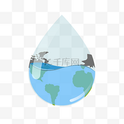 蓝色水源图片_水滴中的地球插画