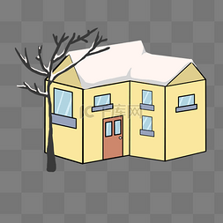 雪天房屋图片_雪天里黄色的房子