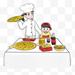 吃货节美味披萨图片_餐饮全家吃美食卡通手绘Q版人物