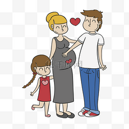 手绘怀孕的母亲和爸爸孩子矢量素