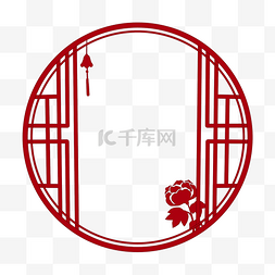 圆形古风边框图片_圆形中国风古典红色边框PNG素材