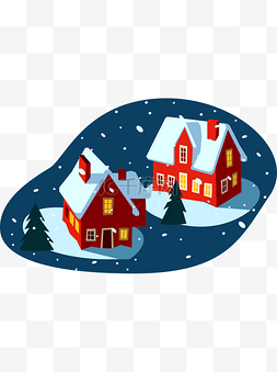 圣诞晚上下雪场景矢量素材图