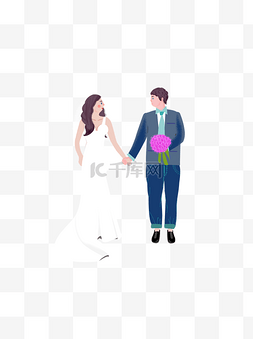 婚礼图片_新郎新娘捧花人物插画风婚礼元素